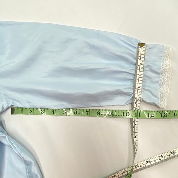 Vintage Lace Pajama Top Wmns Small Pastel Blue Embroidered Long Slv Barbizon 80s - Picture 10 of 13